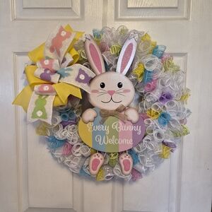 Easter Bunny Welcome Wreath with Multicolor Accents